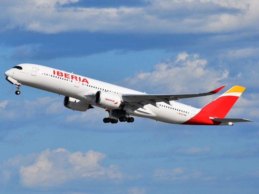 Iberia Airbus A350 departing JFK Airport on a flight to Madrid Barajas Airport
