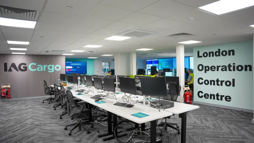 Interior view of the International Airlines Group (IAG) Cargo's new London Operations Control Centre
