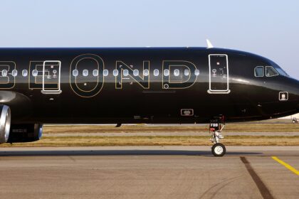 Beond A321 aircraft featuring the main fuselage area in black livery captured at a taxiway