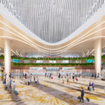 A futuristic rendering of Phu Quoc International Airport, with its modern self-check-in area