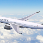 Airbus A350 with the new Trinity Airways Livery and its logo captured during flying simulation