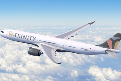 Airbus A350 with the new Trinity Airways Livery and its logo captured during flying simulation