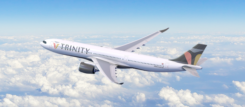 Airbus A350 with the new Trinity Airways Livery and its logo captured during flying simulation