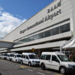 The outside of the terminal building of Glasgow International Airport.