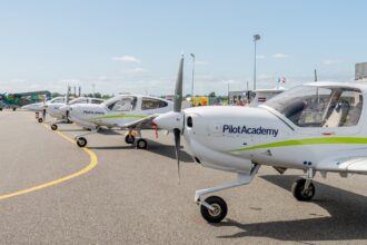 Multiple Diamond DA40 aircraft stationed at airBaltic Pilot Academy's Diamond Authorised Training Centre