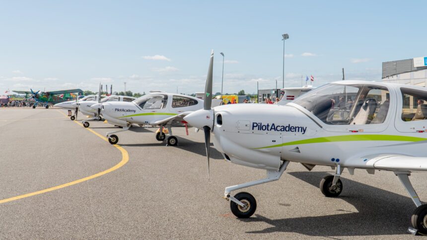 Multiple Diamond DA40 aircraft stationed at airBaltic Pilot Academy's Diamond Authorised Training Centre