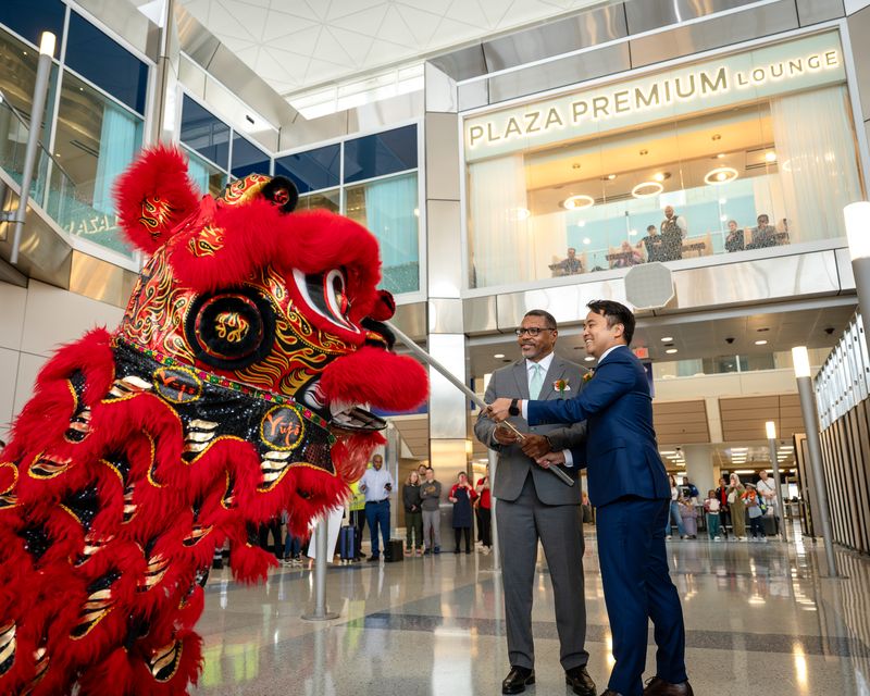 An image of a chinese dragon at the opening ceremony of the Plaza Premium Lounge