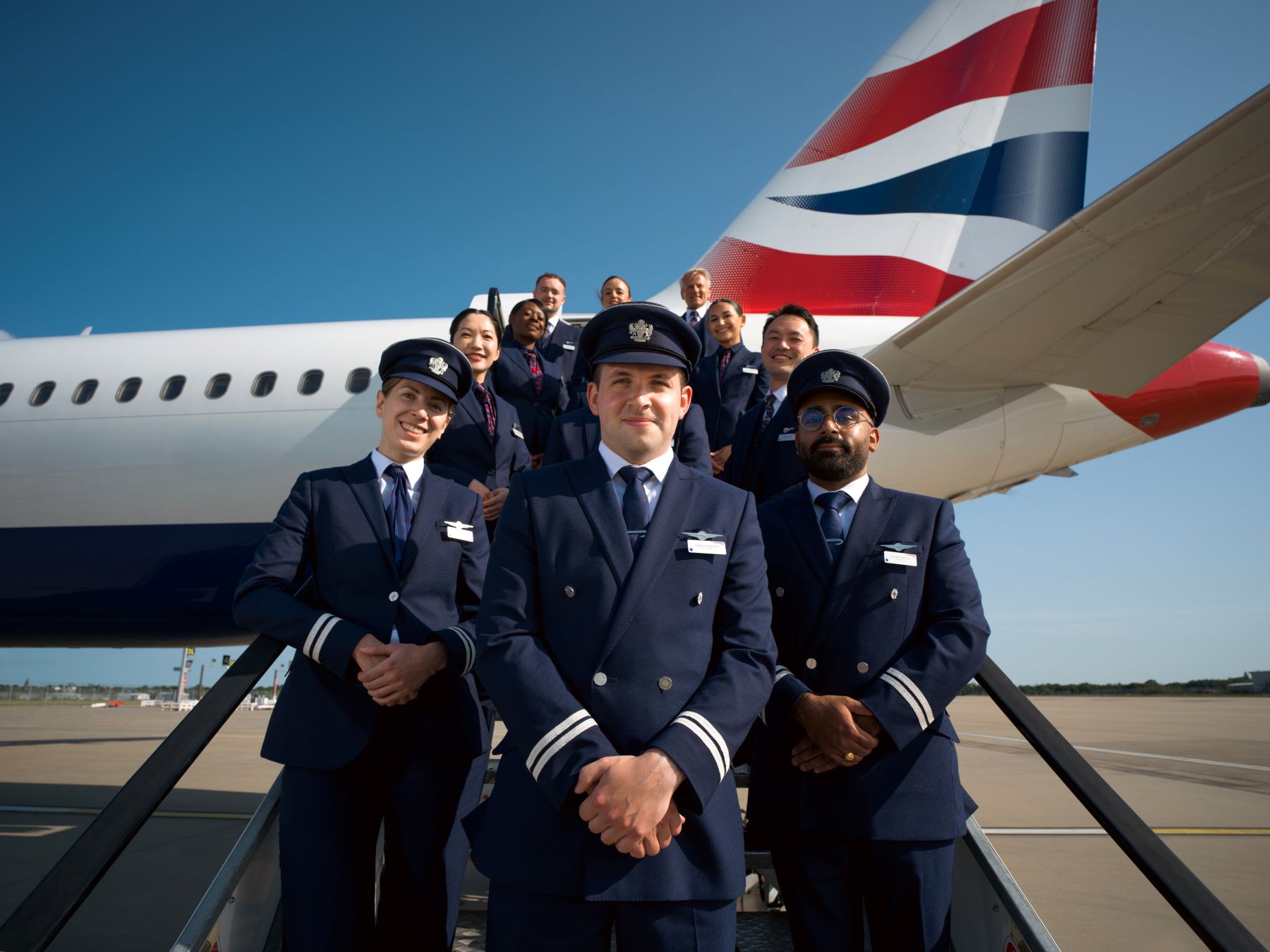 A picture of British Airways pilots and crew