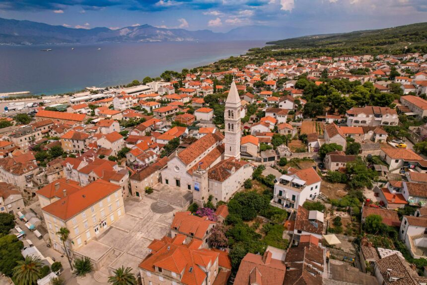 An aerial view of the town of Kotor, Croatia