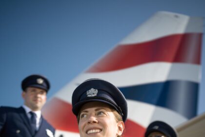 A picture on three British Airways Pilots