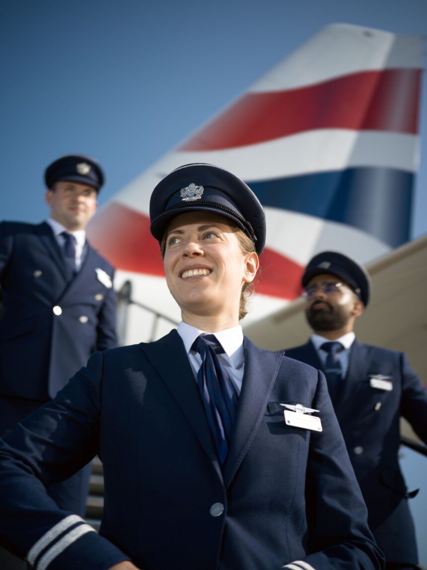 A picture on three British Airways Pilots