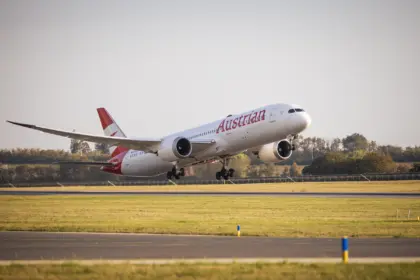 Austrian Airlines Boeing 787 aircraft during takeoff