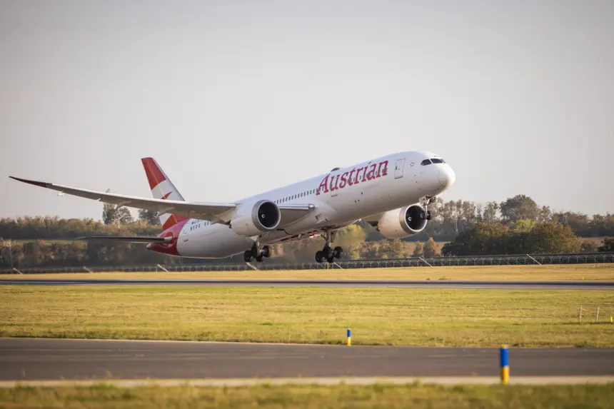 Austrian Airlines Boeing 787 aircraft during takeoff