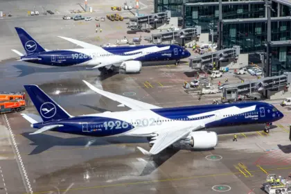 100 years of Lufthansa as a Boeing 787 and Airbus A350 sit side by side