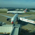 Image shows British Airways plane boarding at London Gatwick airport in 2012