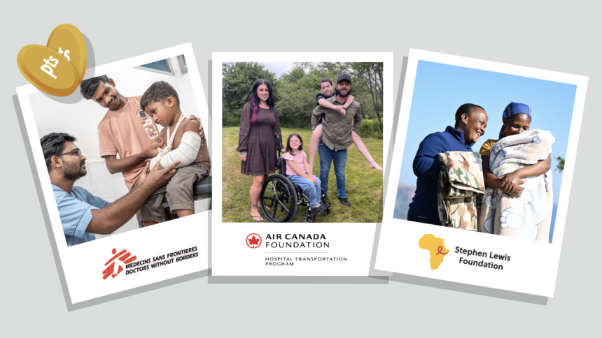 Placards with images of charities and people supported by the plan.