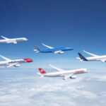 A picture of Lufthansa Group aircraft flying through the air