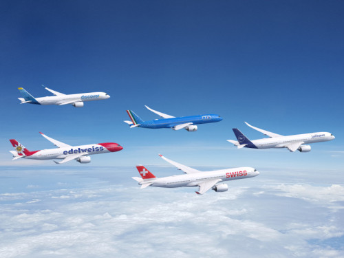 A picture of Lufthansa Group aircraft flying through the air