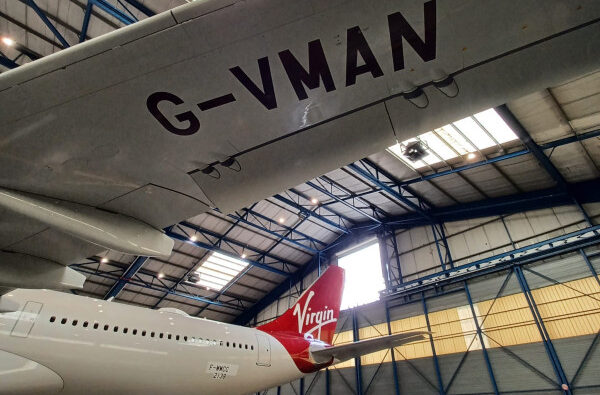 Virgin Atlantic's new Airbus A330-neo aircraft is in the warehouse. Registration, G-VMAN, with its classic white and red livery.