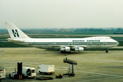 A Nigeria Airways Boeing 747-200 is seen on the apron at an international airport during the airline’s operational years. The iconic jumbo jet was a key part of the flag carrier’s long-haul fleet before the airline ceased operations in 2003.
