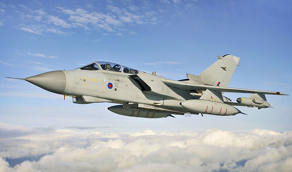 RAF Tornado GR4 MOD 4, two-seat, day or night, all-weather attack aircraft capable of delivering a wide variety of weapons. Powered by two Rolls-Royce RB 199 Mk 103 turbofan engines, the GR4 is capable of low-level supersonic flight and can sustain a high subsonic cruise speed.
