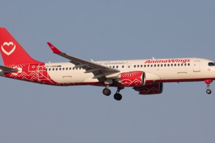 Animawings Airbus A220 landing at Antalya Airport