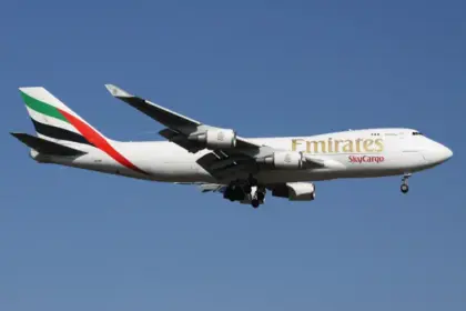 Right-hand side view of Emirates SkyCargo aircraft