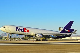 Fed Ex MD-11F on the runway at McCarran International, Nevada, USA