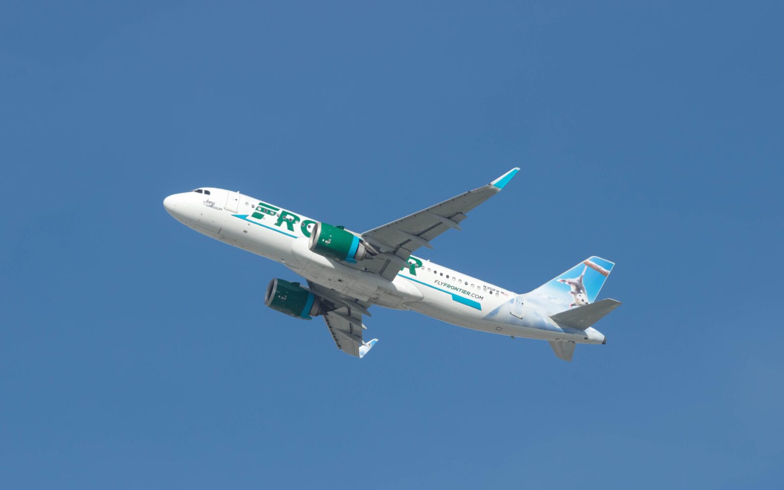 Air Frontier A320neo in flight in clear blue skies