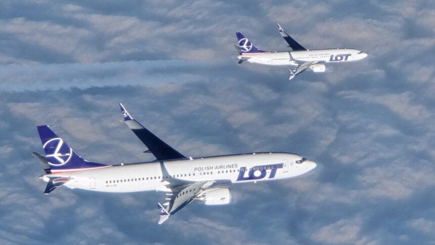 Two LOT Polish Airlines Boeing 373 MAX jets