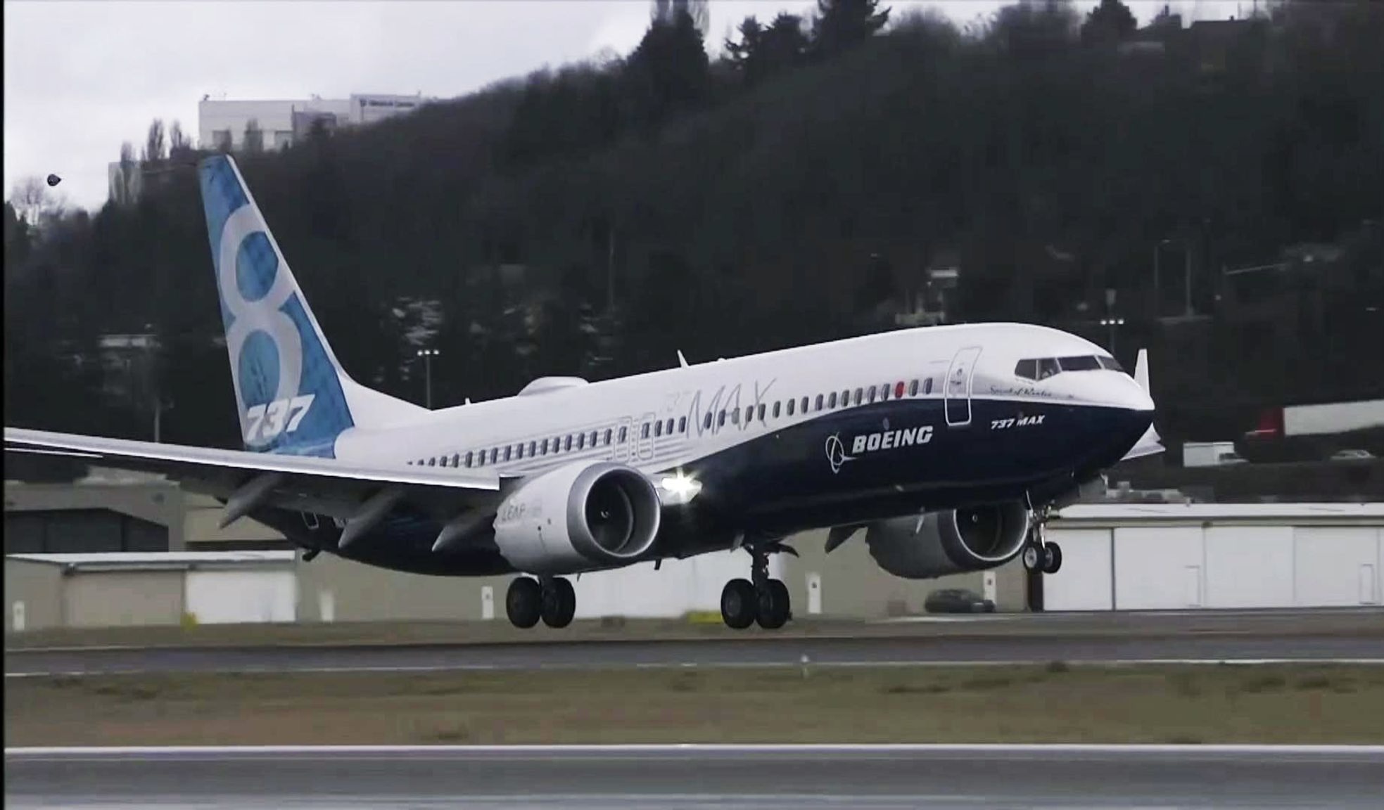 A Boeing 737 MAX taking off from runway