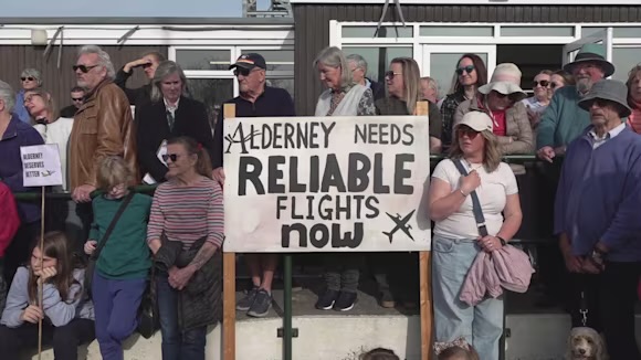 Protestors at Alderney Airport.