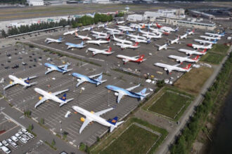 Boeing 737 MAX 8 and 9 aircraft assembled on tarmac