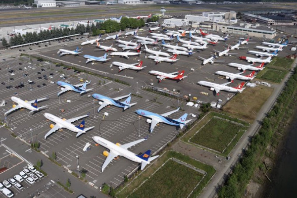 Boeing 737 MAX 8 and 9 aircraft assembled on tarmac