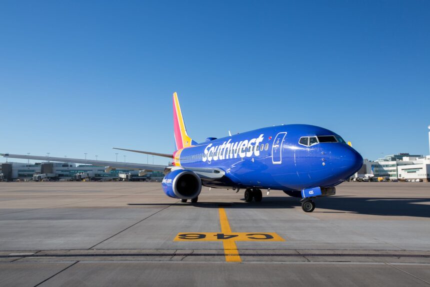 An photo of the front side of a Southwest aircraft