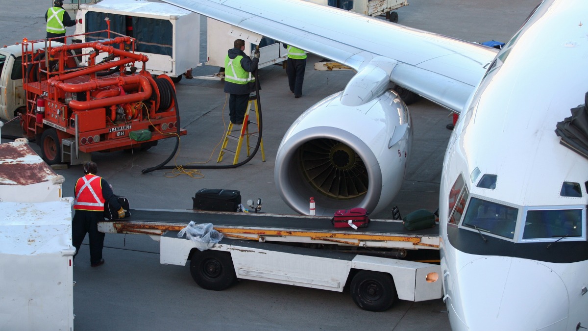 aircraft being refuelled at the airport to prepare for another flight