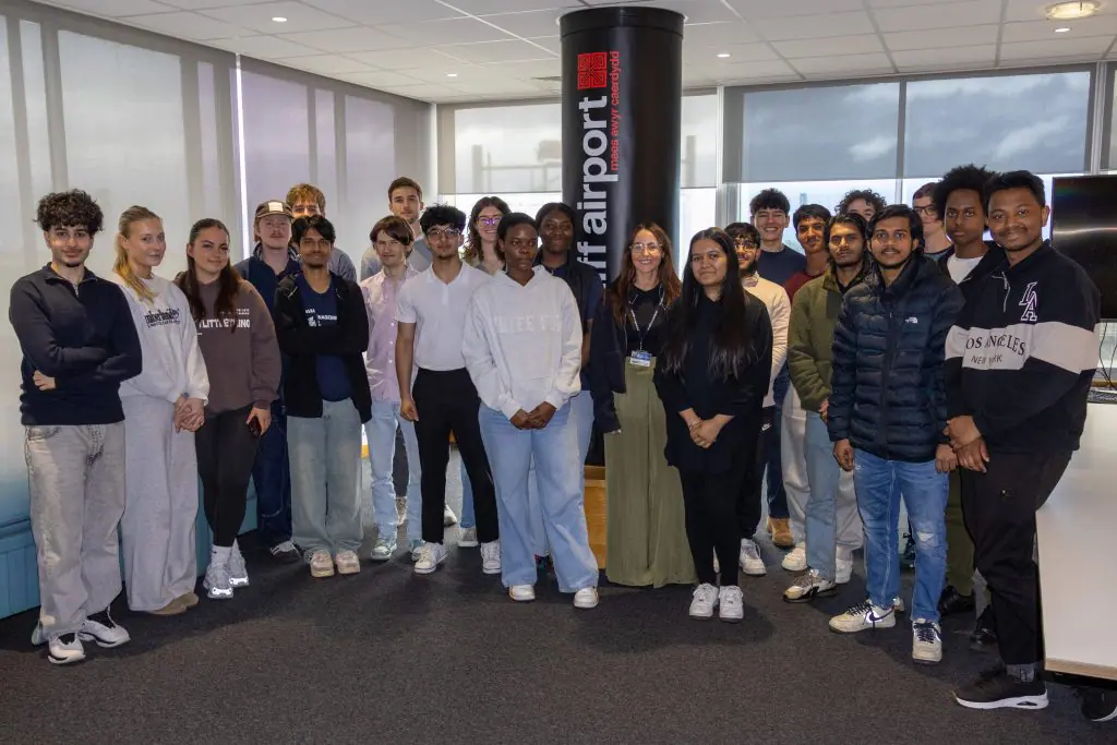 A picture of students during their work experience at Cardiff Airport