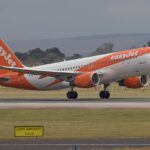 Easy Jet A320 G-EZON, with landing gear extended.