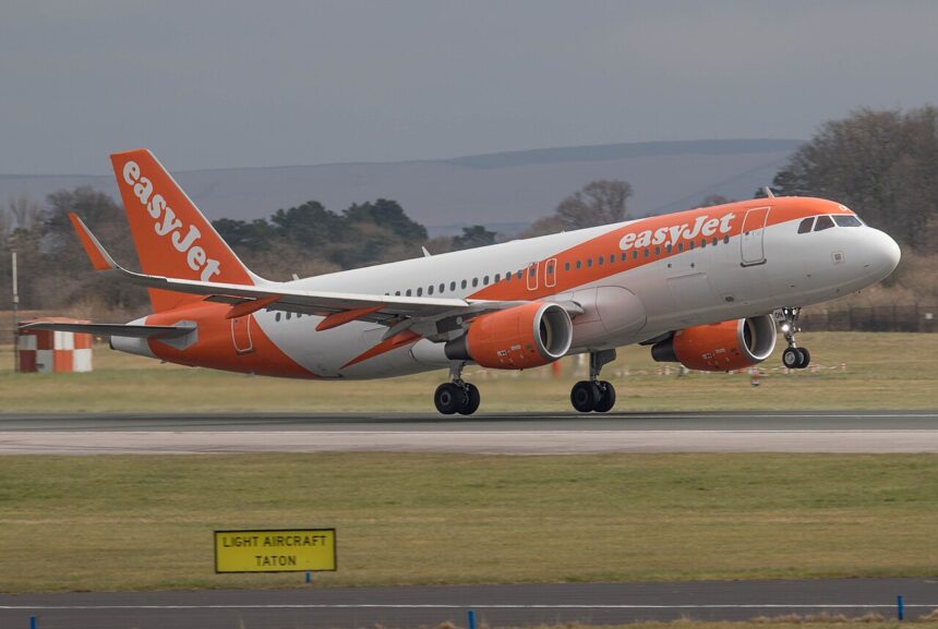 Easy Jet A320 G-EZON, with landing gear extended.