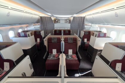 Interior of Japan airlines sky suite.