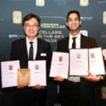 Two Korean Air representatives with their awards at the 2026 Cellars in the Sky Awards.