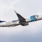 EgyptAir Boeing 737 ascending in a cloudy sky