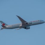 Air Canada flight 843 (Boeing 787-9, C-FRSI) to Toronto-Pearson takes off from Frankfurt International Airport seen from Aussichtspunkt Ost, taken on Feb. 17, 2025 17:26:20.