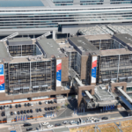 An aerial view of the Fraport headquarters at Frankfurt Airport, Germany's largest airport and a central hub for European aviation, as the country unveils a new long-term strategy to strengthen the competitiveness of its aviation sector.