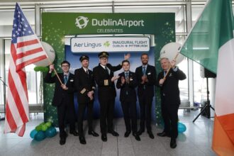 Image shows Aer Lingus cabin crew at Dublin Airport