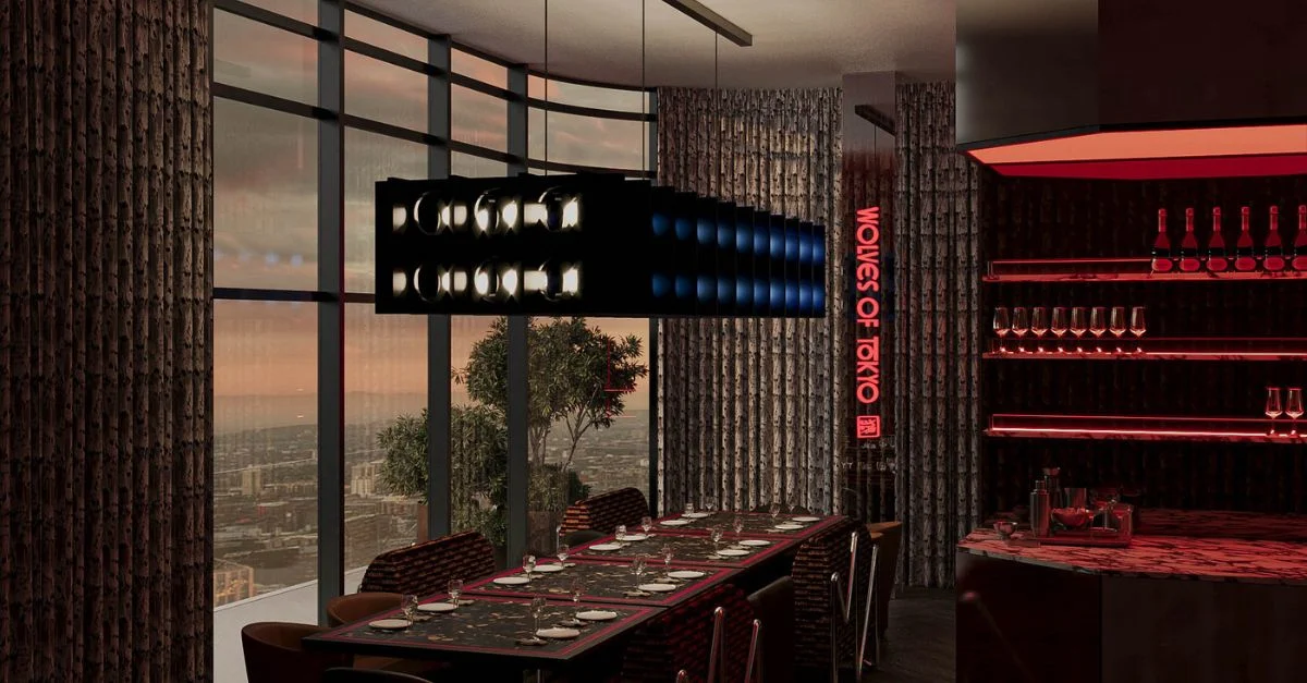 Bar area of Olympia's Wolves of Tokyo restaurant showing a sneek peak of Olympia