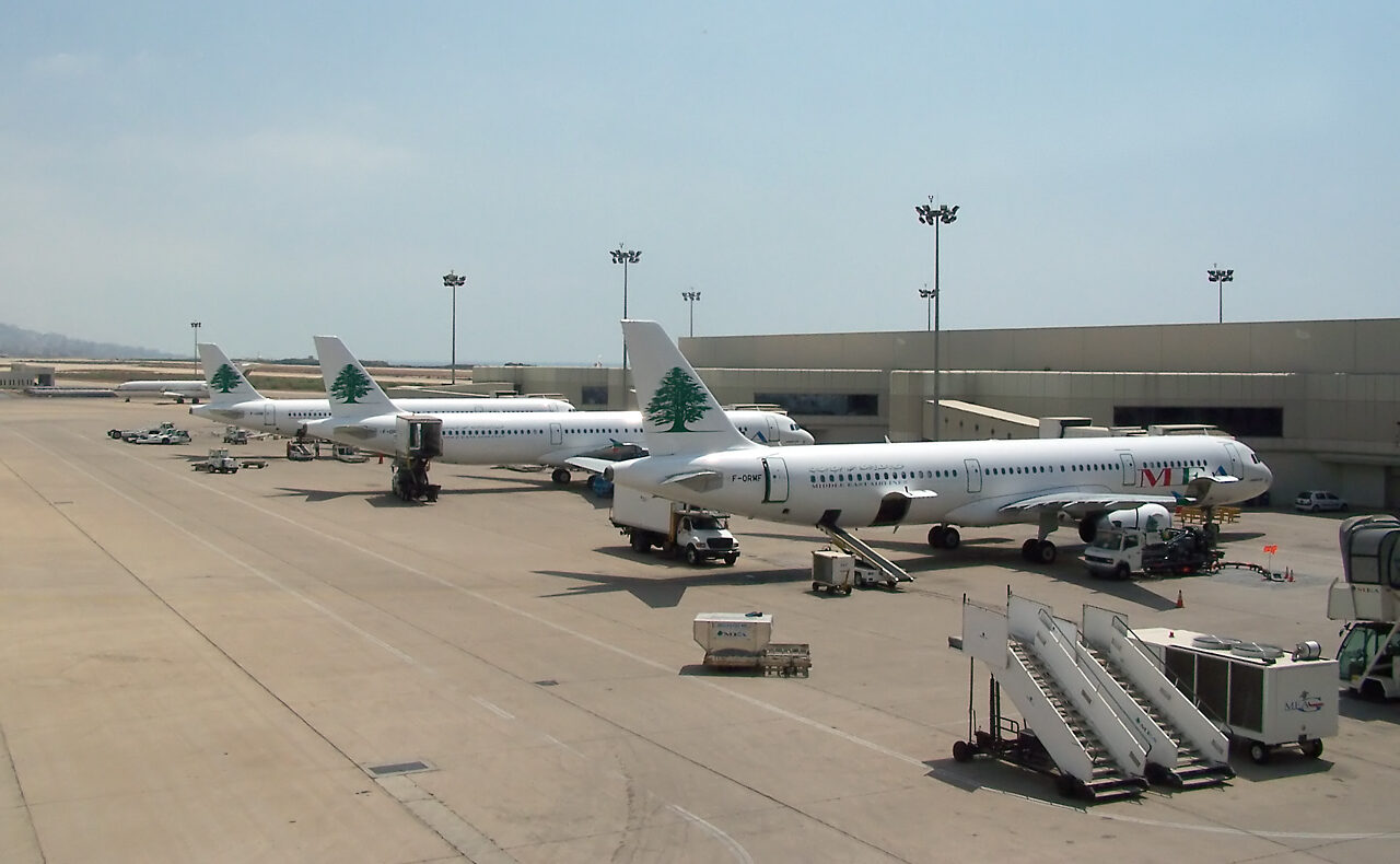 Three Middle East Airlines Airbus A321 aircraft parked at the west wing of Beirut–Rafic Hariri International Airport