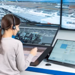 Control room, woman in foreground