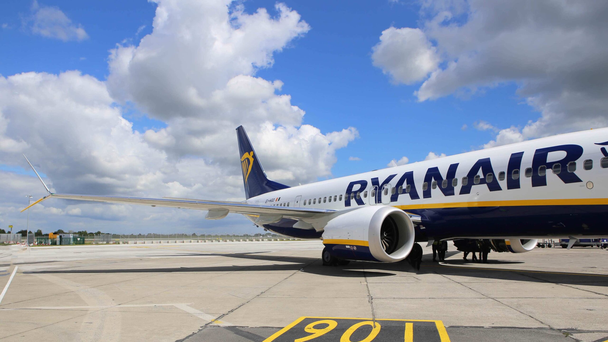 A Ryanair plane at an airport.