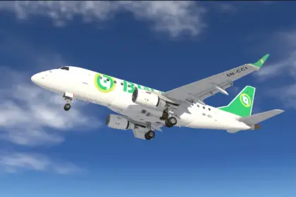 The Binani 5N-CCI jet, pictured mid-flight.